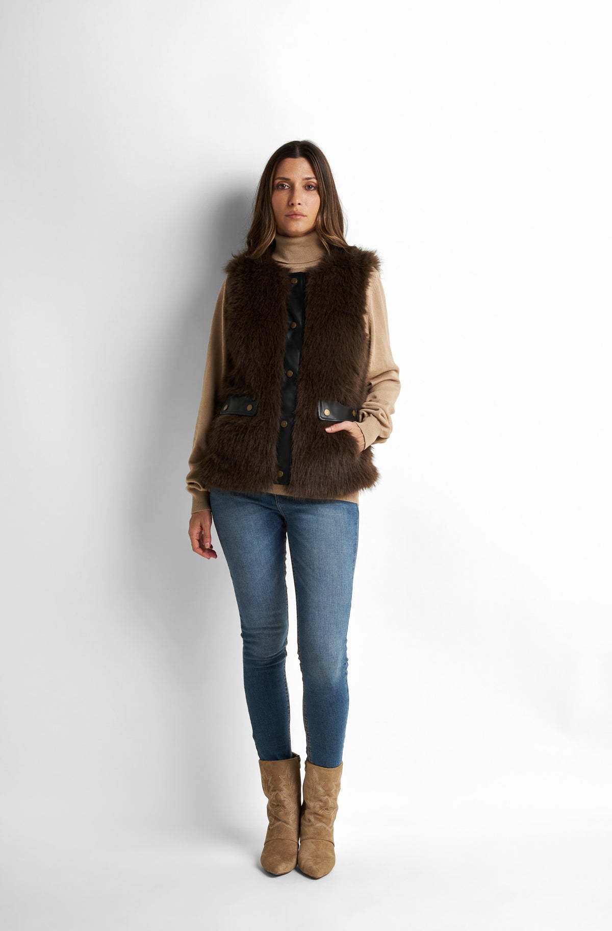 Faux fur panelled vest