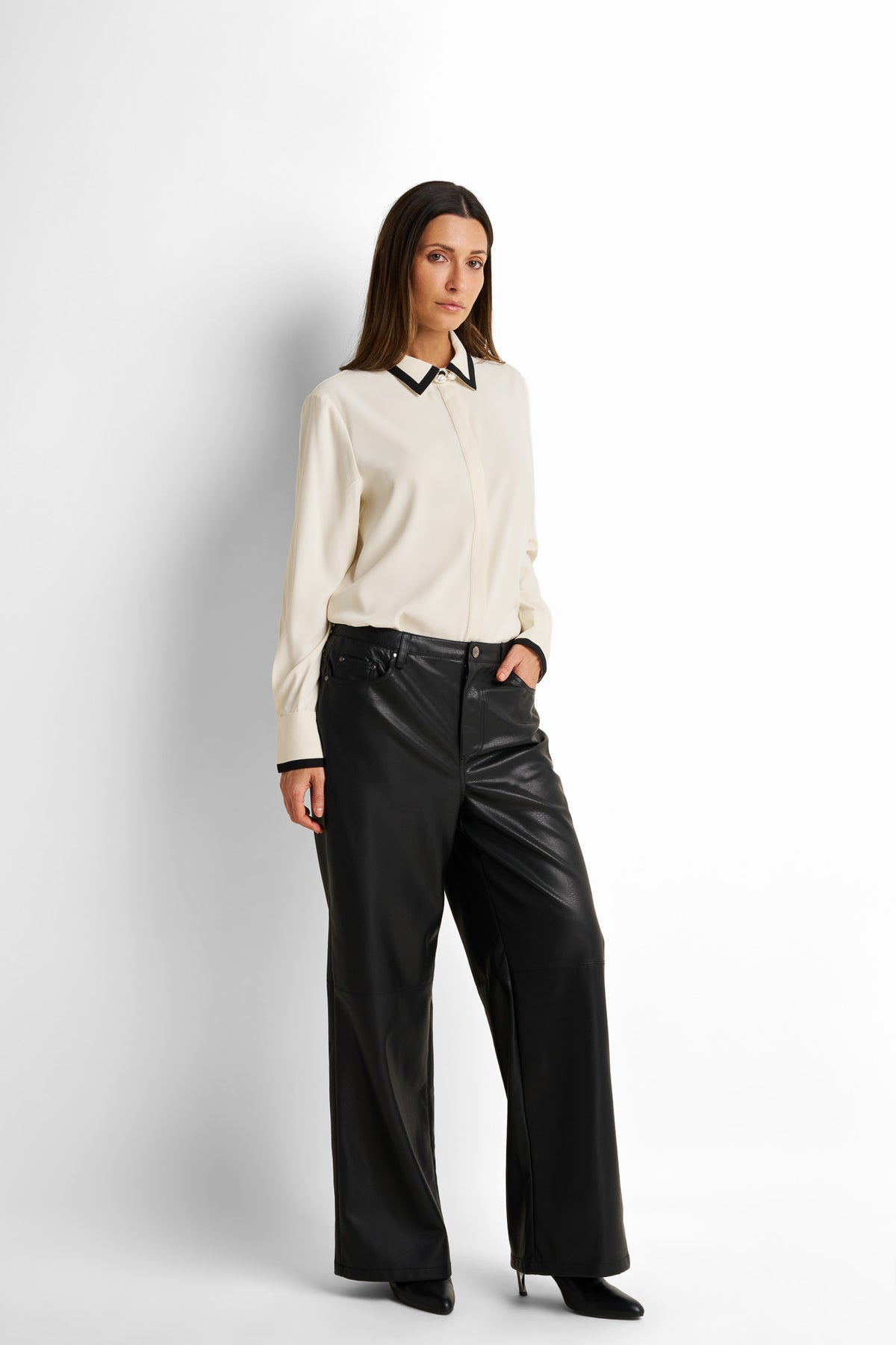 Wide-Leg Button-Front Zip-Front Pants