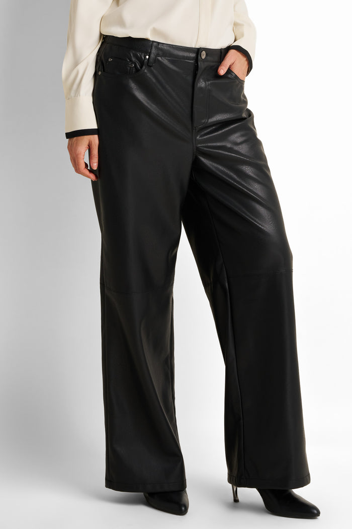 Wide-Leg Button-Front Zip-Front Pants