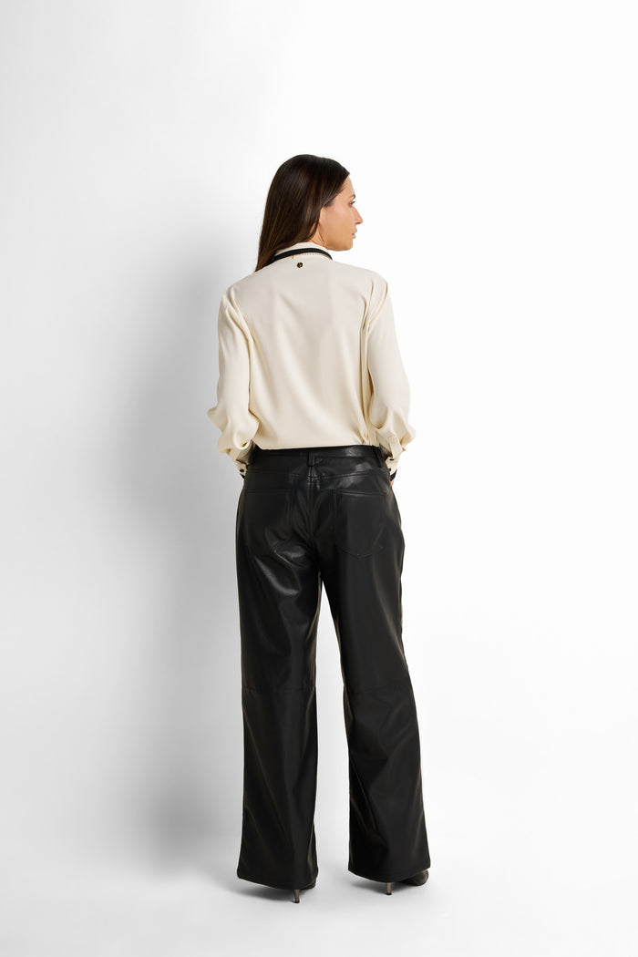 Wide-Leg Button-Front Zip-Front Pants
