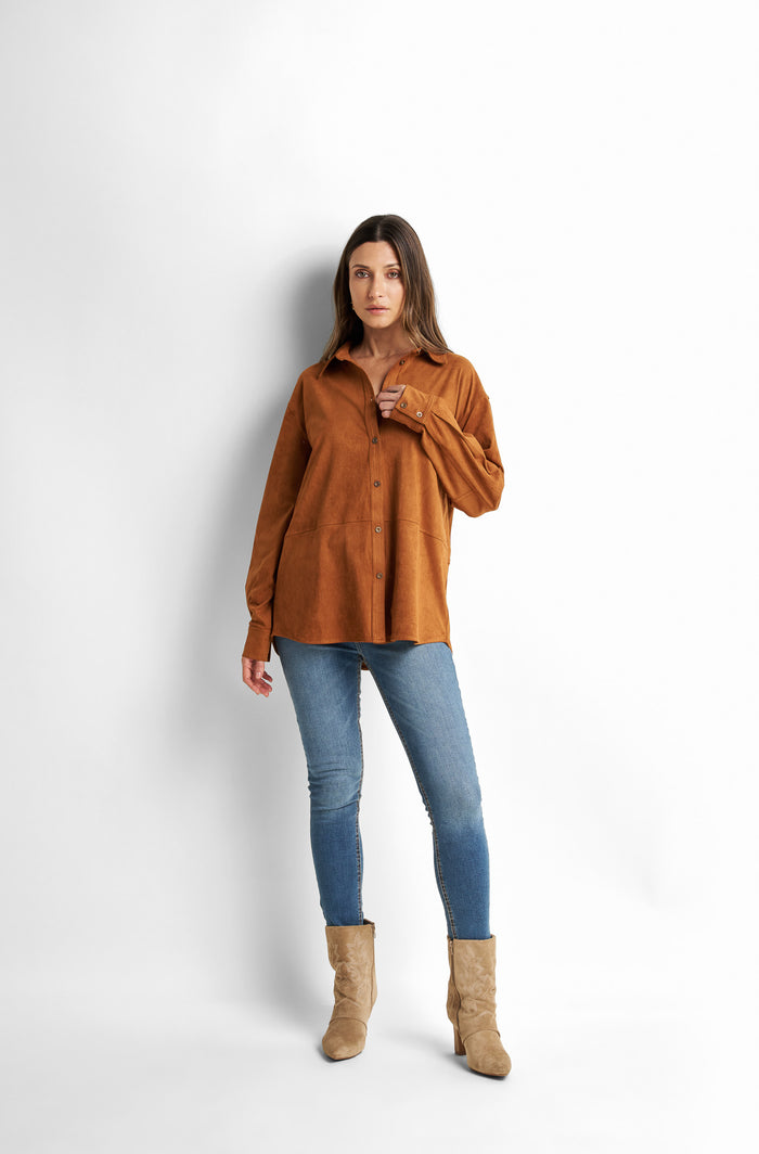 Button-down faux-suede shirt