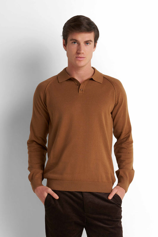Knit Polo Pullover - Camel
