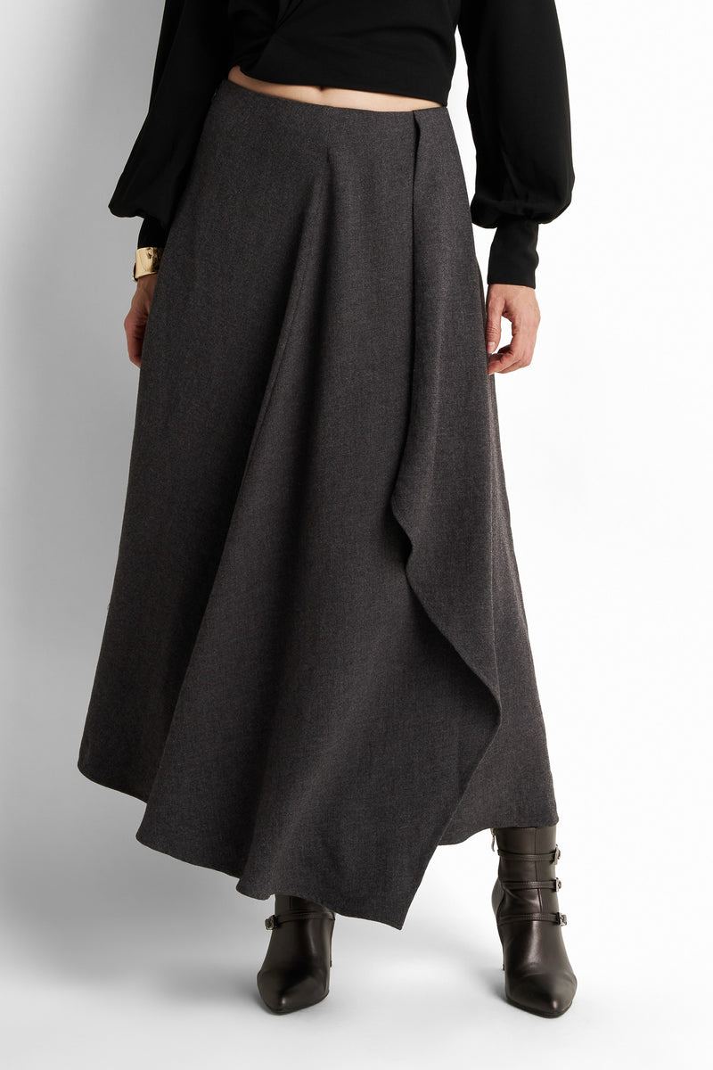 Asymmetric draped wool-blend maxi skirt
