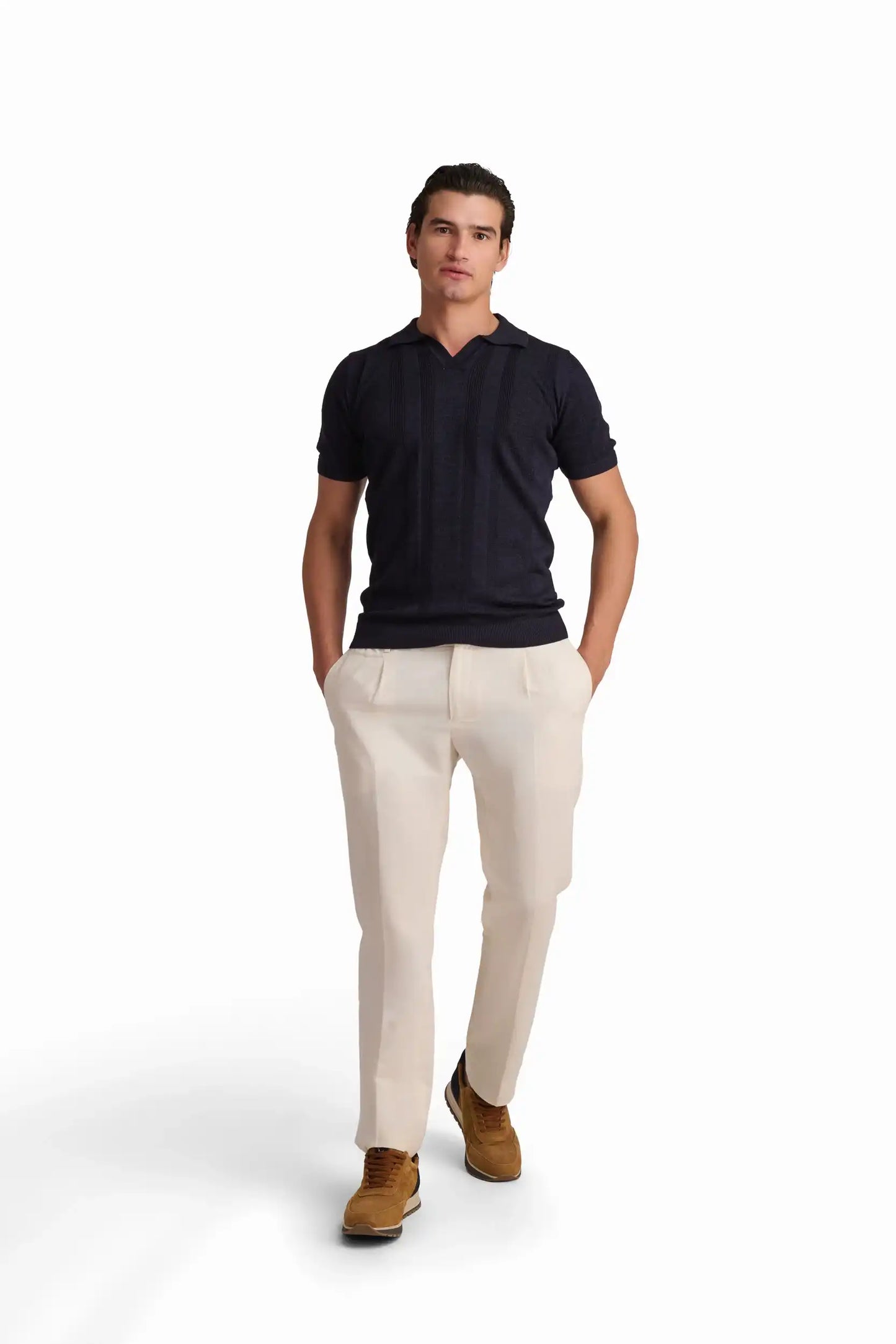 Navy Textured Polo Shirt