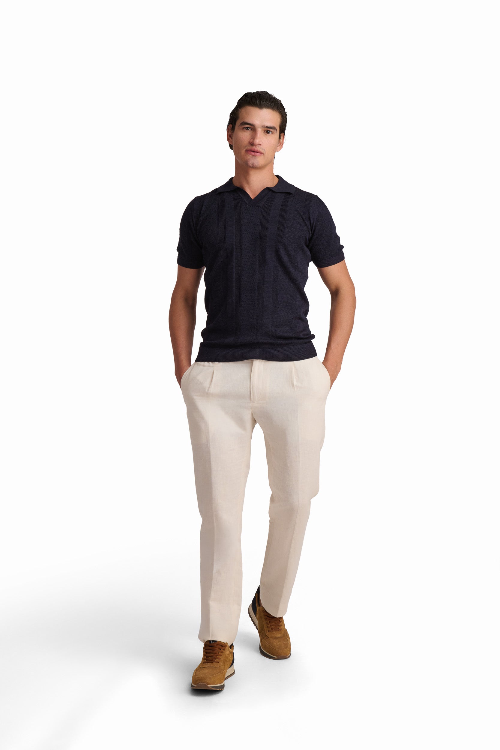 Navy Textured Polo Shirt
