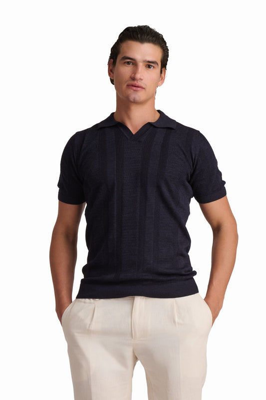 Navy Textured Polo Shirt