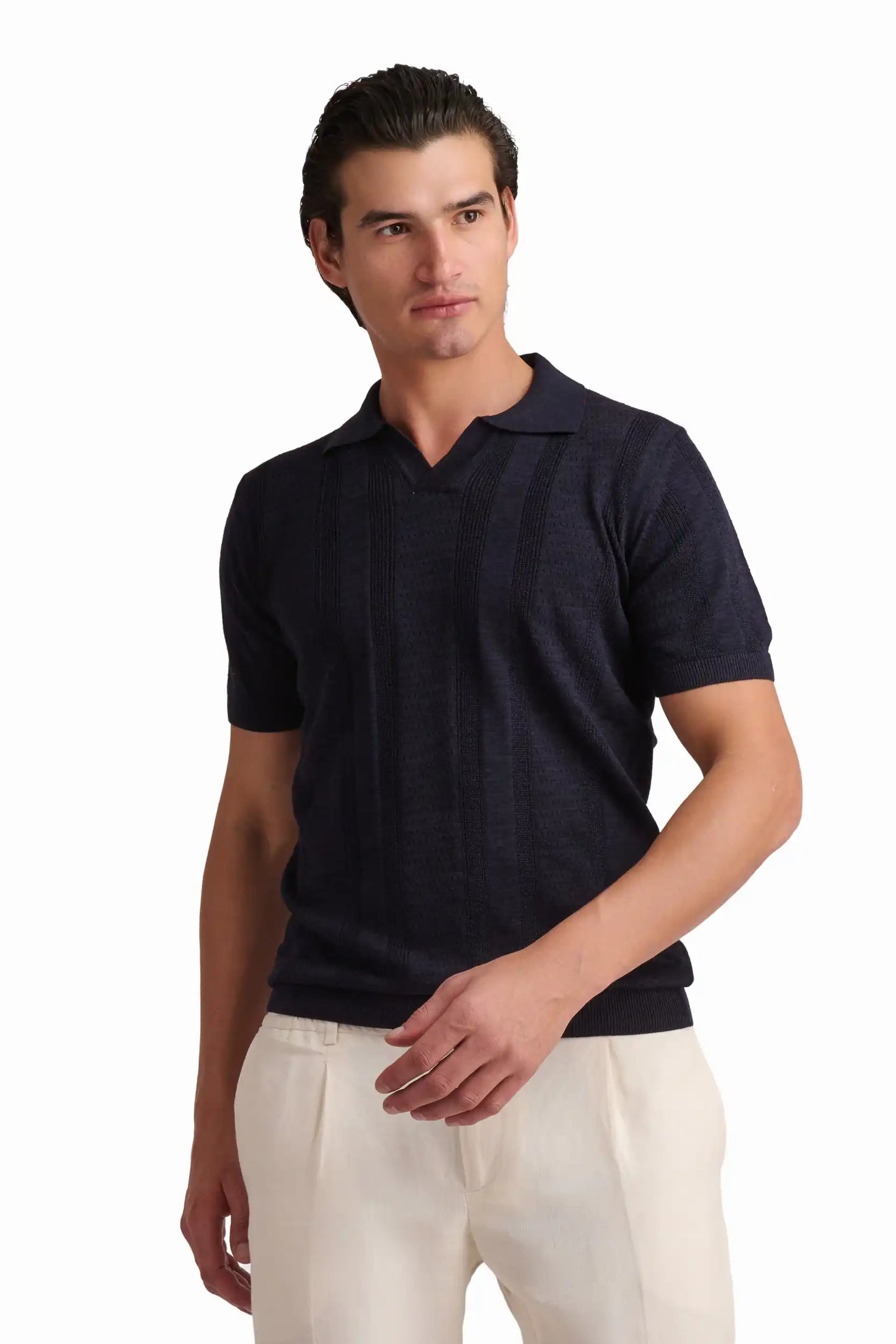 Navy Textured Polo Shirt