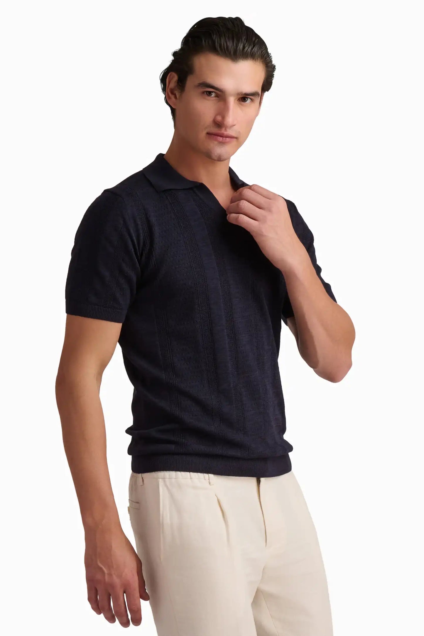 Navy Textured Polo Shirt