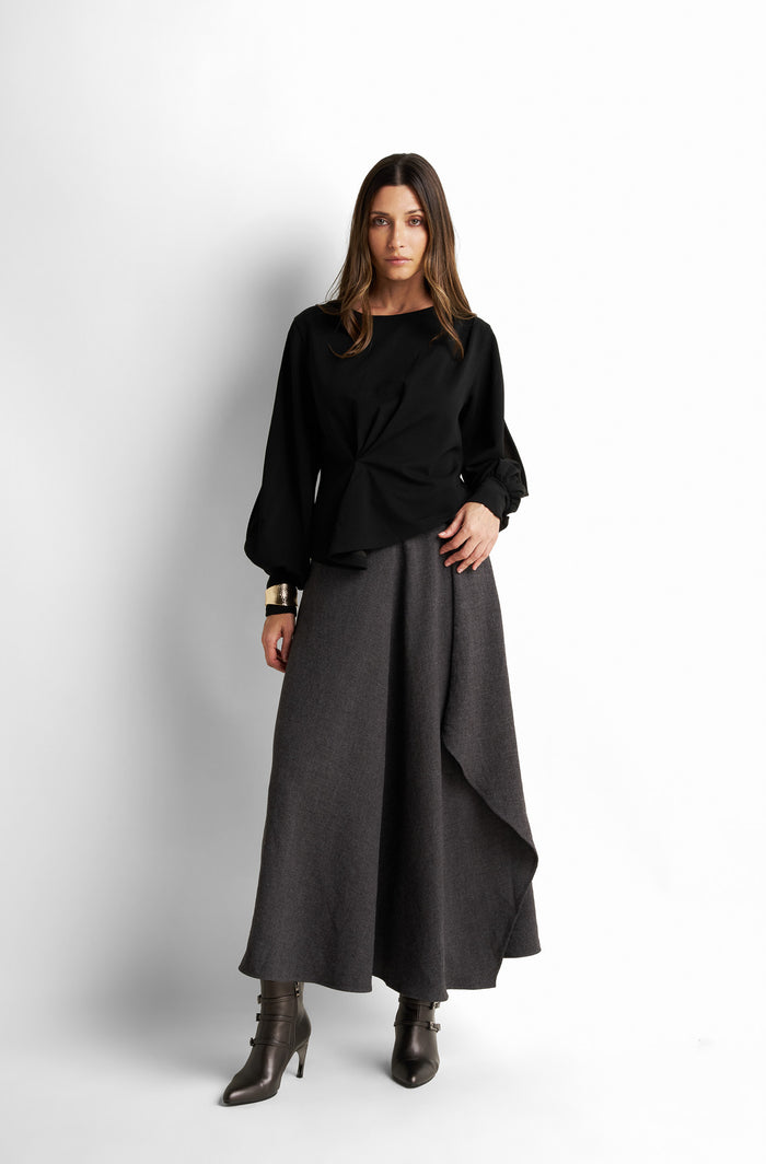 Twisted drape blouse with volume sleeves