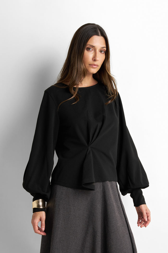 Twisted drape blouse with volume sleeves