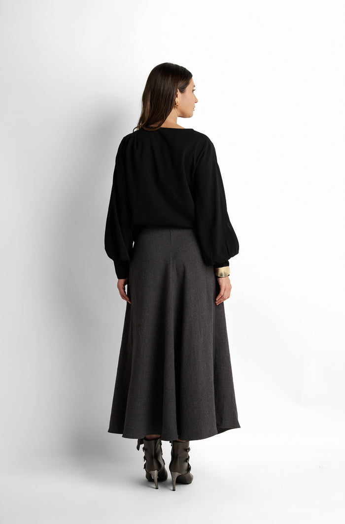 Twisted drape blouse with volume sleeves