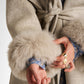 Faux-fur cuff belted shawl-collar wrap coat