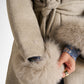Faux-fur cuff belted shawl-collar wrap coat
