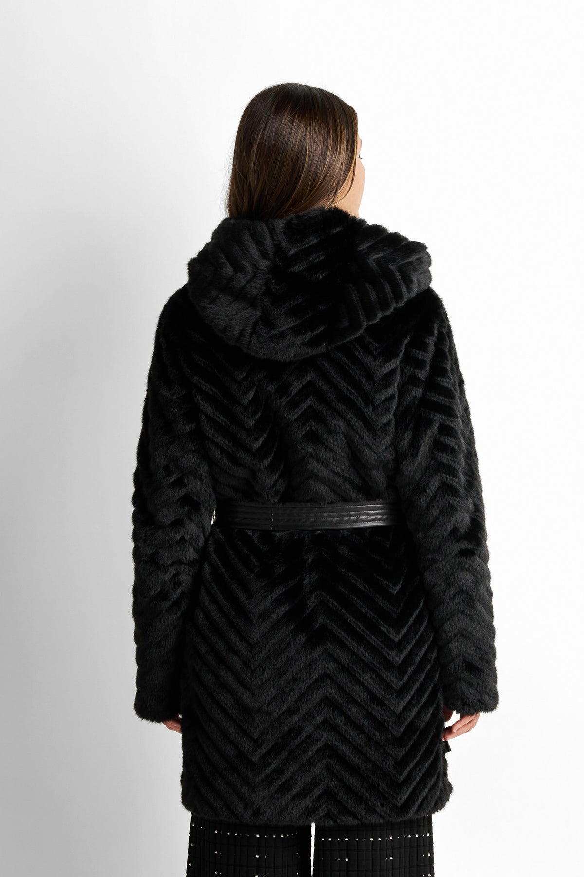 Textured faux-fur belted coat