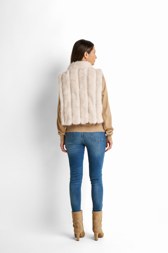Open-front panelled faux-fur  vest