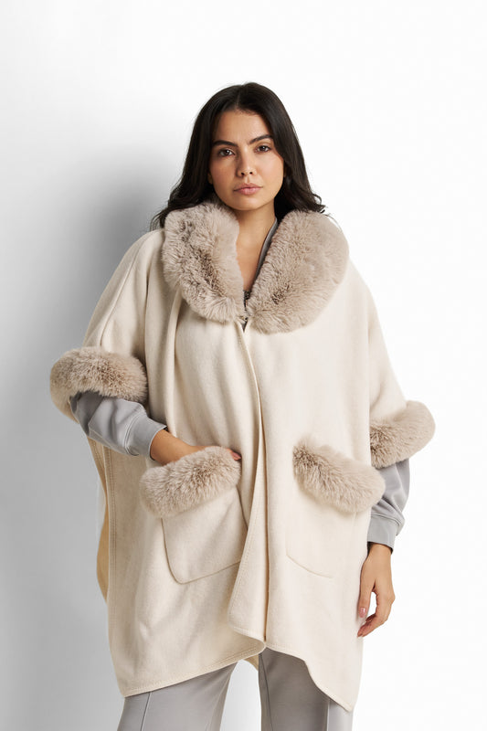 Real-fur trim poncho