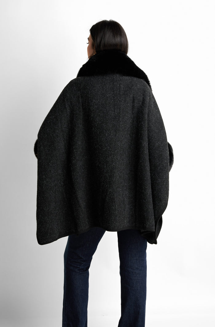 Real-fur trim poncho
