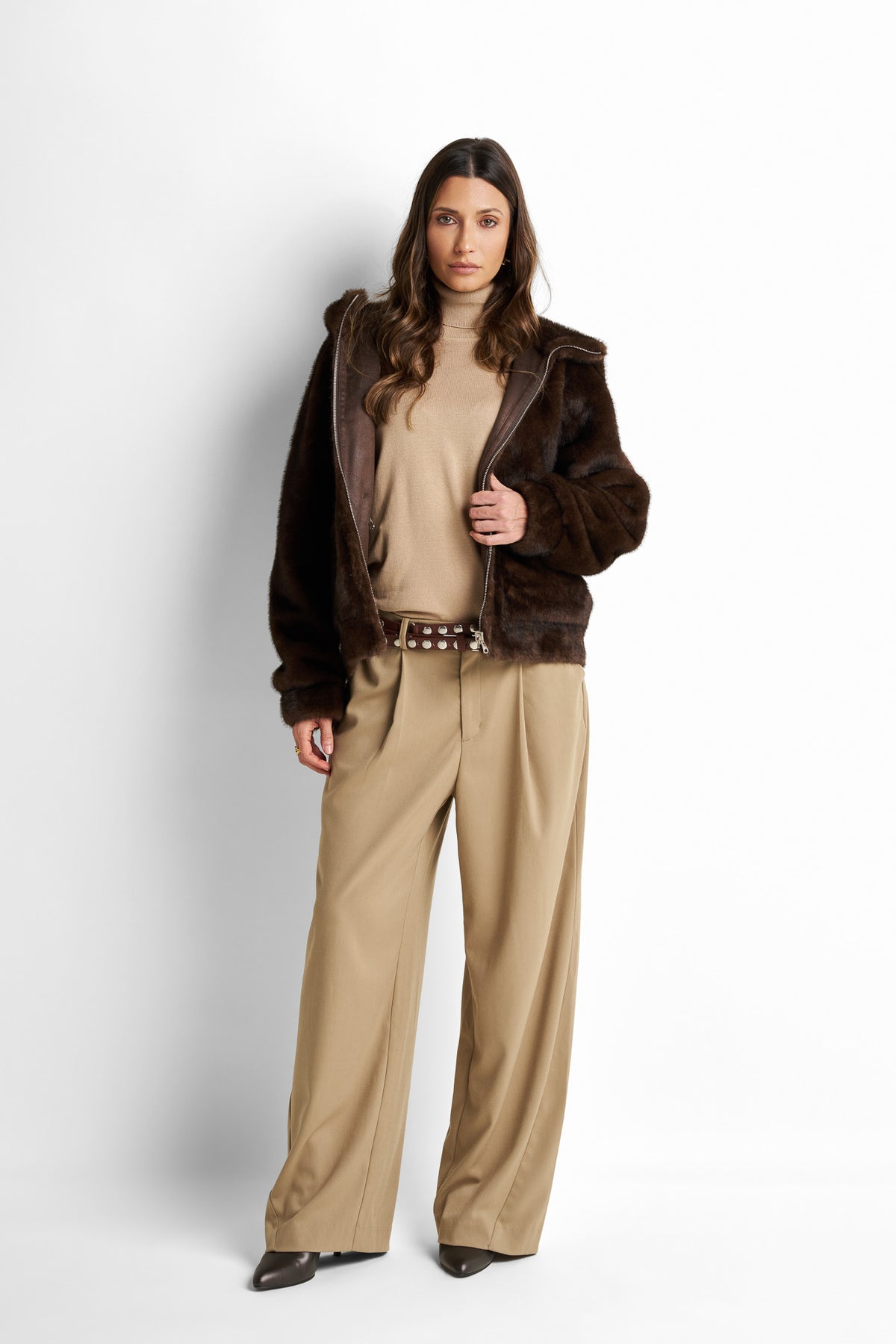 Hooded plush faux-fur  jacket