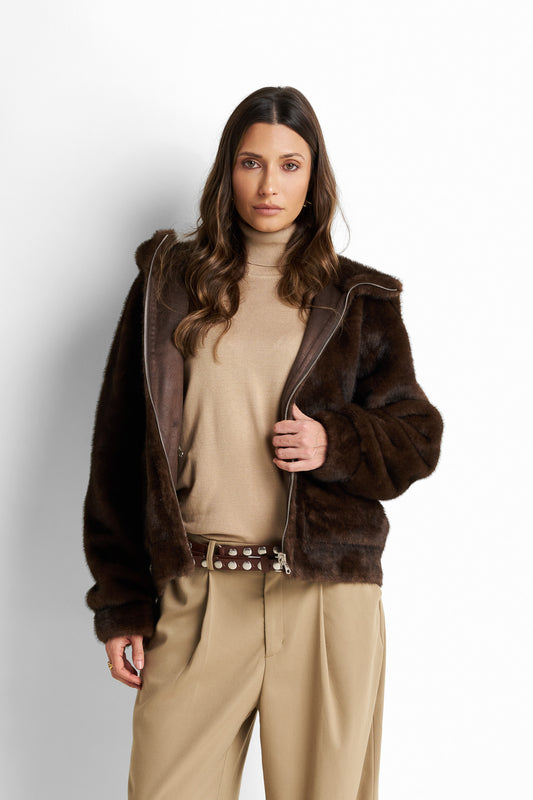 Hooded plush faux-fur  jacket