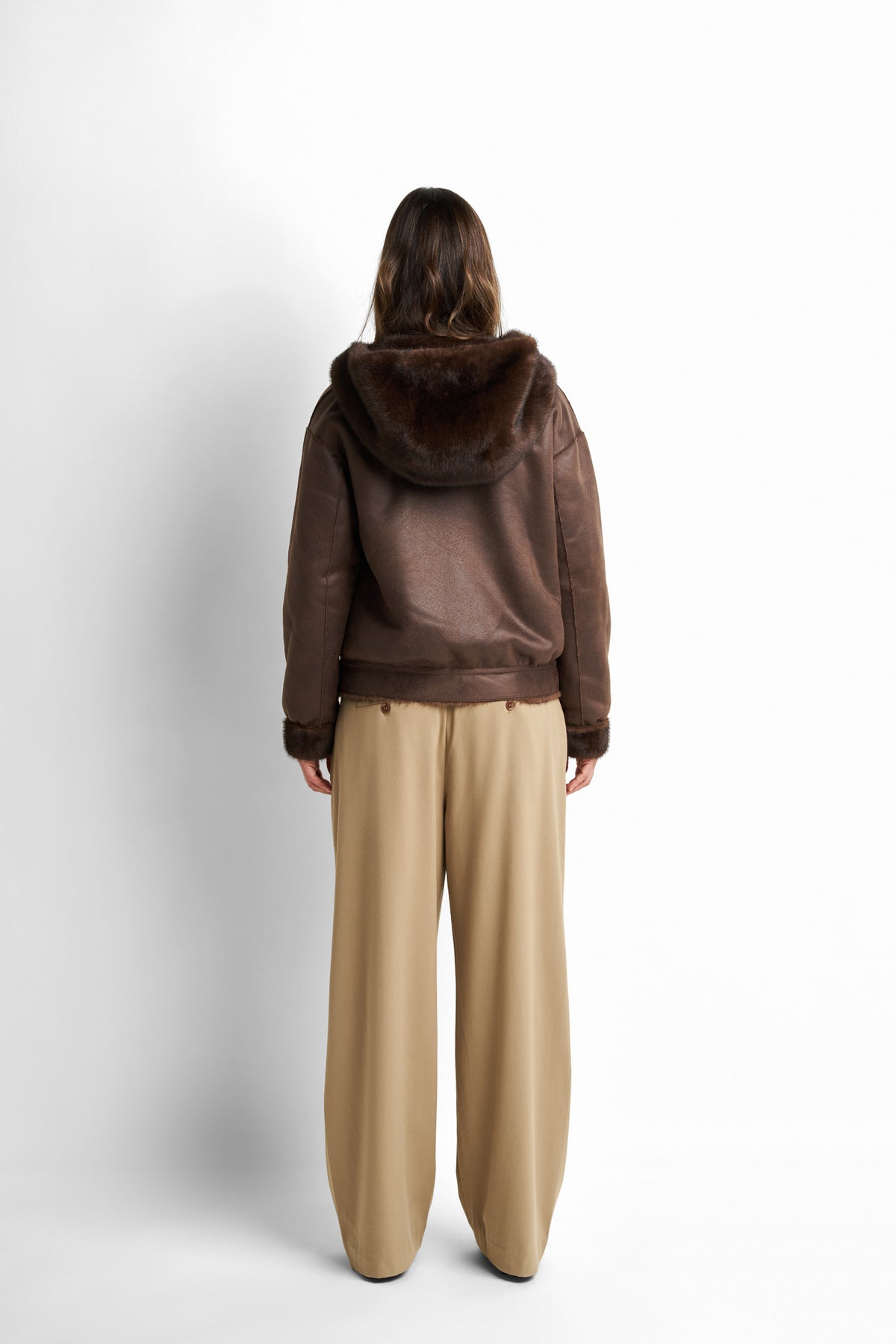 Hooded plush faux-fur  jacket