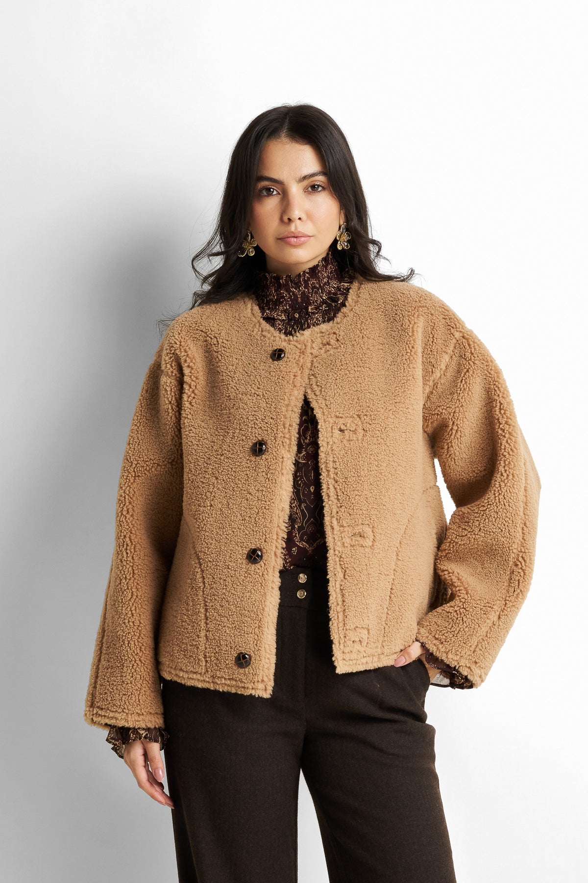 Faux-leather shearling-lined jacket