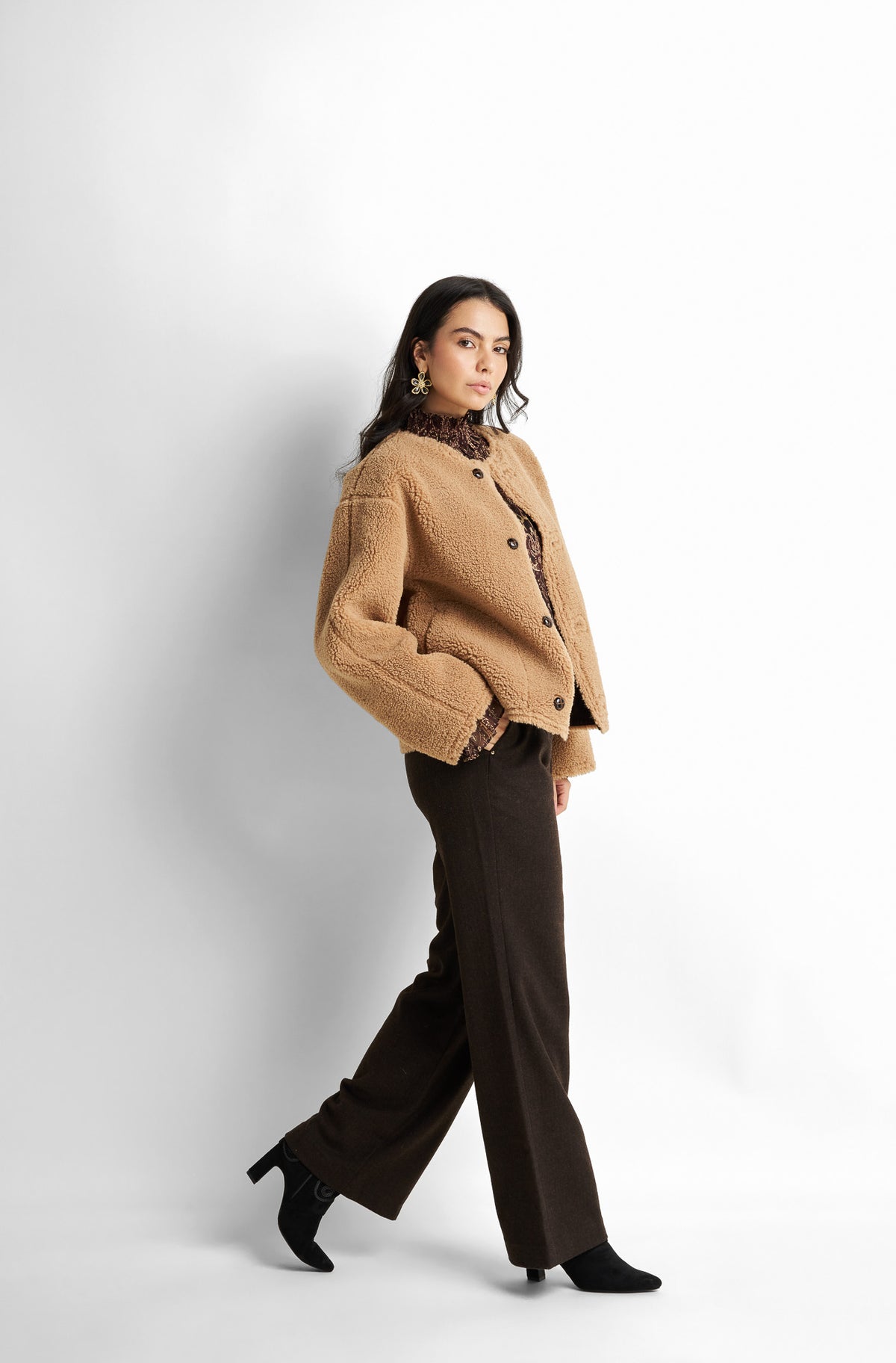 Faux-leather shearling-lined jacket