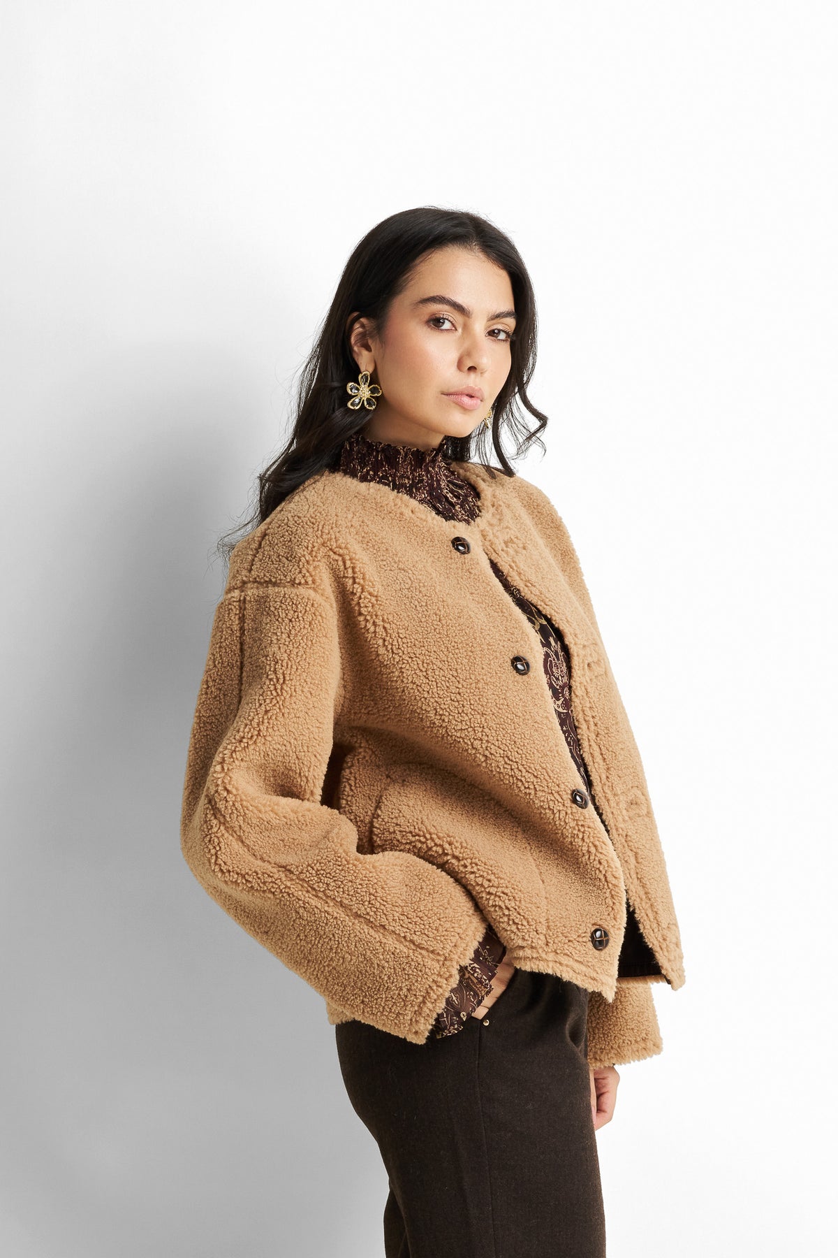 Faux-leather shearling-lined jacket