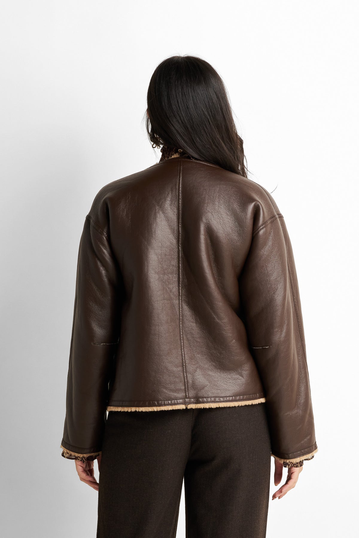 Faux-leather shearling-lined jacket