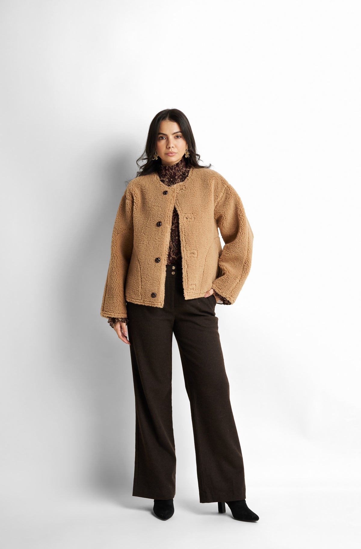 Faux-leather shearling-lined jacket