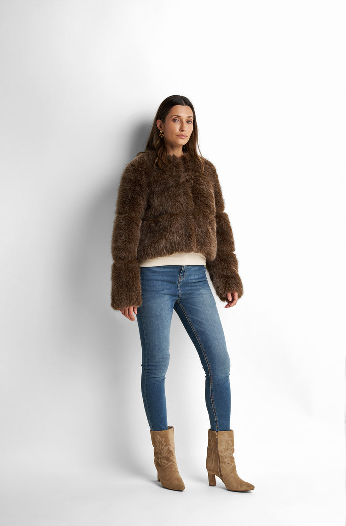Panel-structured faux fur jacket