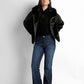 Shearling-trimmed faux-leather jacket