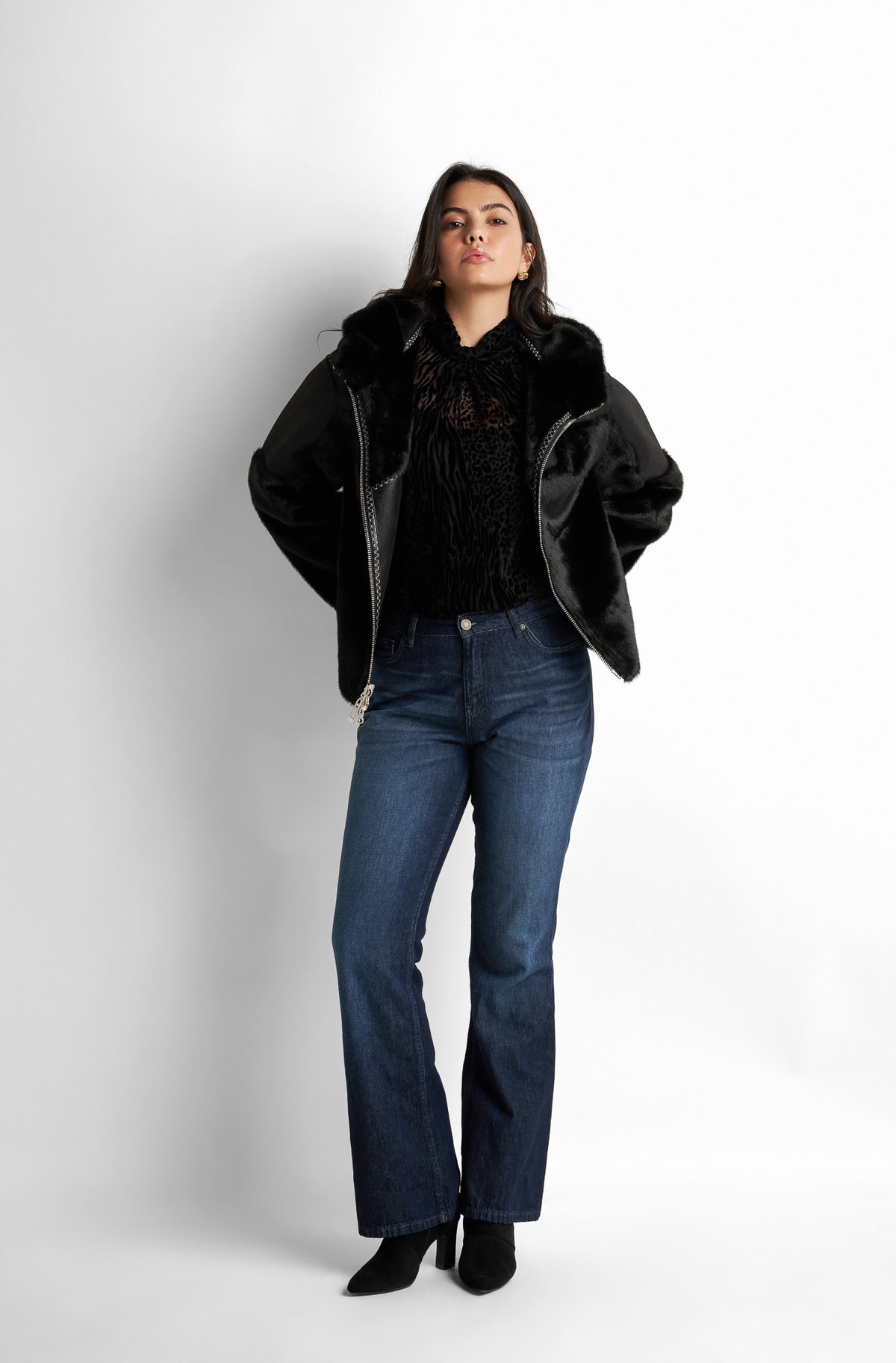 Shearling-trimmed faux-leather jacket