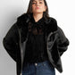 Shearling-trimmed faux-leather jacket