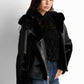 Shearling-trimmed faux-leather jacket