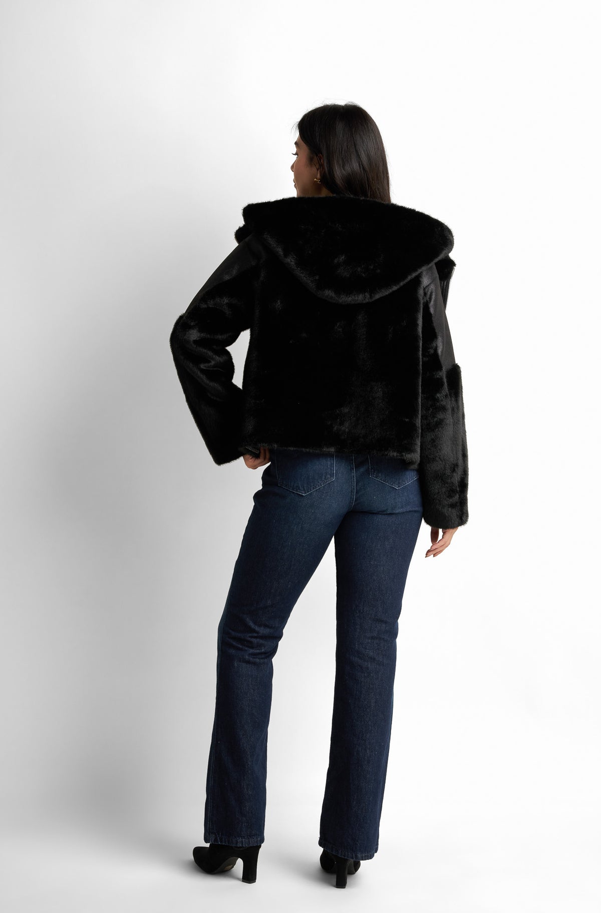 Shearling-trimmed faux-leather jacket