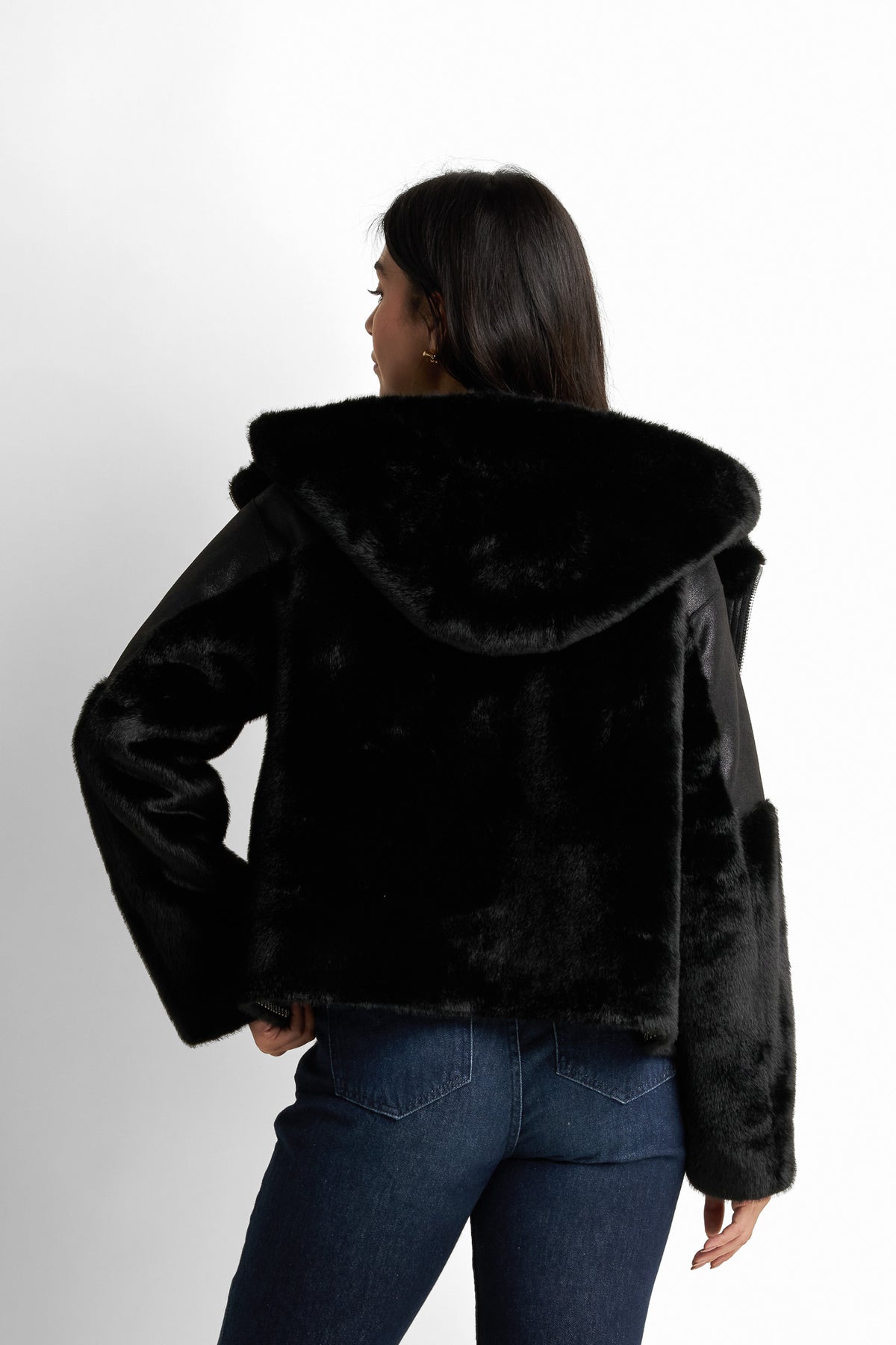 Shearling-trimmed faux-leather jacket