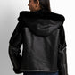Shearling-trimmed faux-leather jacket