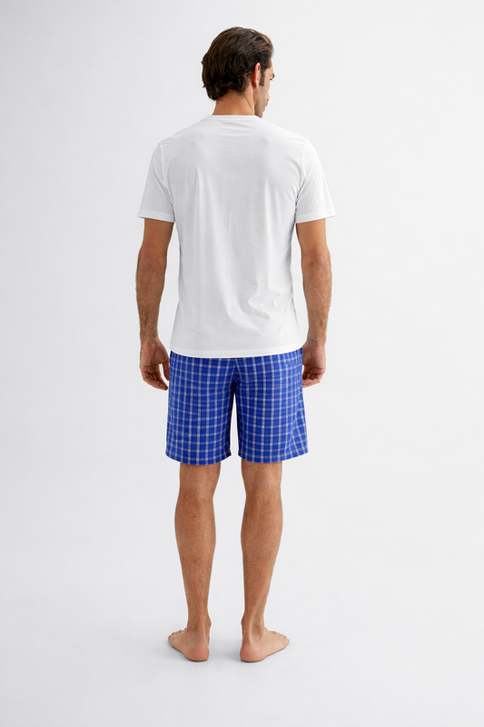 بيجامة قطن بطبعة مع شورت كاروهات