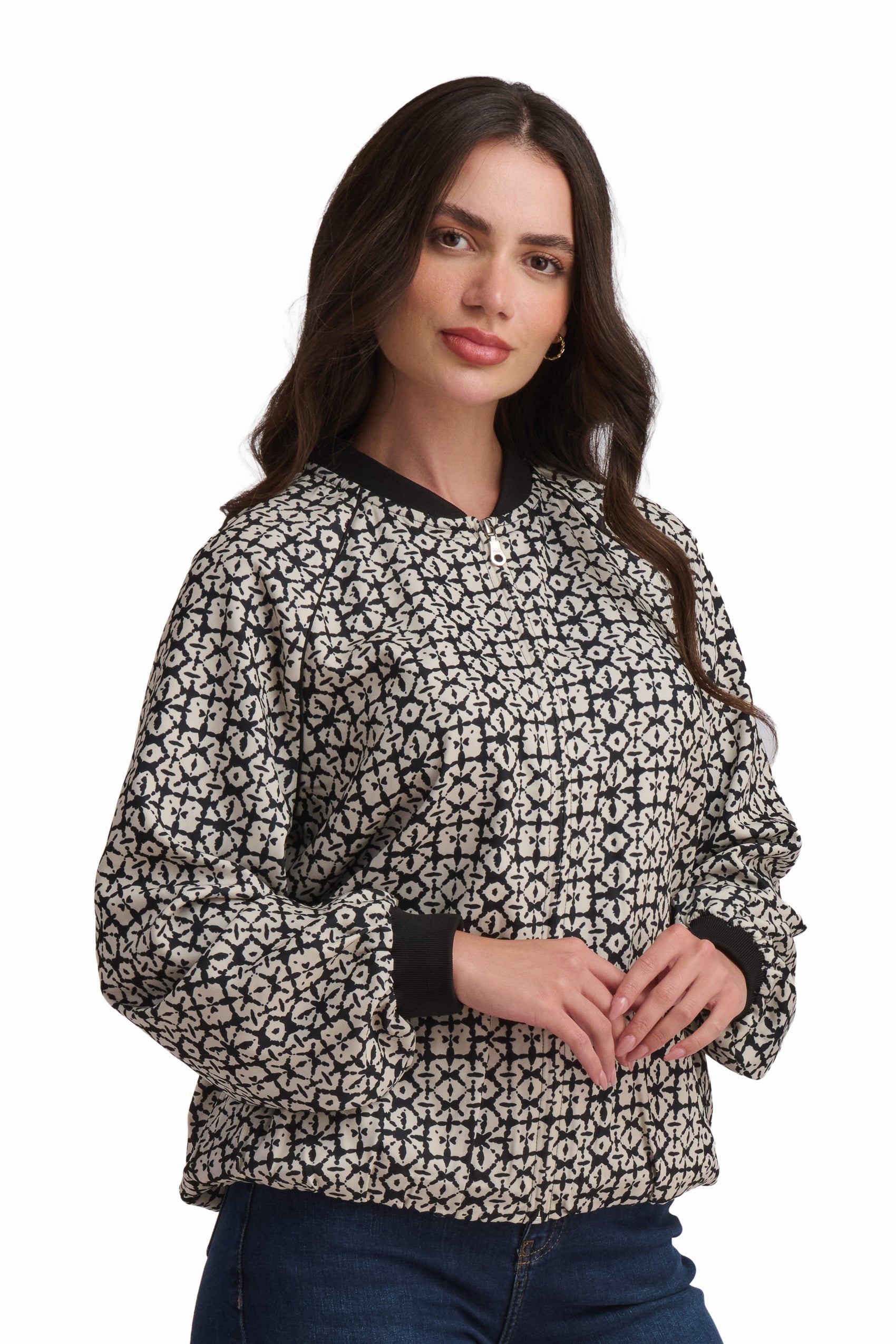 Printed Cotton Top with Ribbed Trim