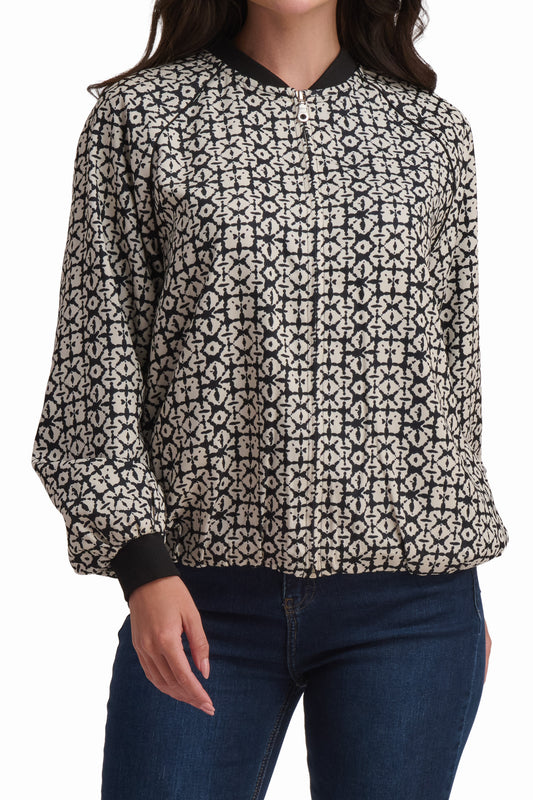 Printed Cotton Top with Ribbed Trim