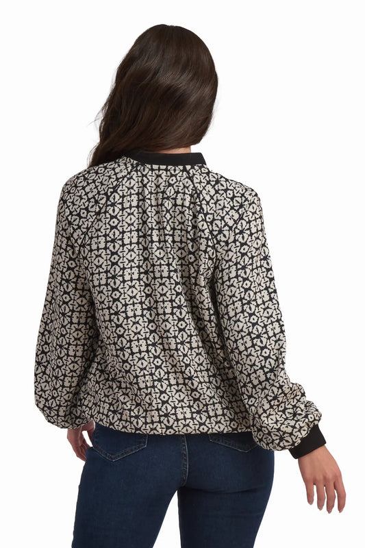 Printed Cotton Top with Ribbed Trim