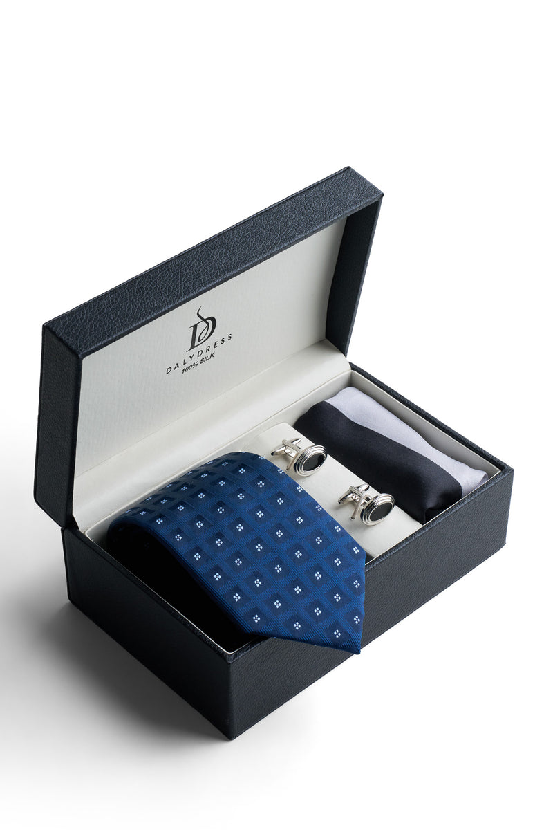 Navy Dotted Silk Tie Set