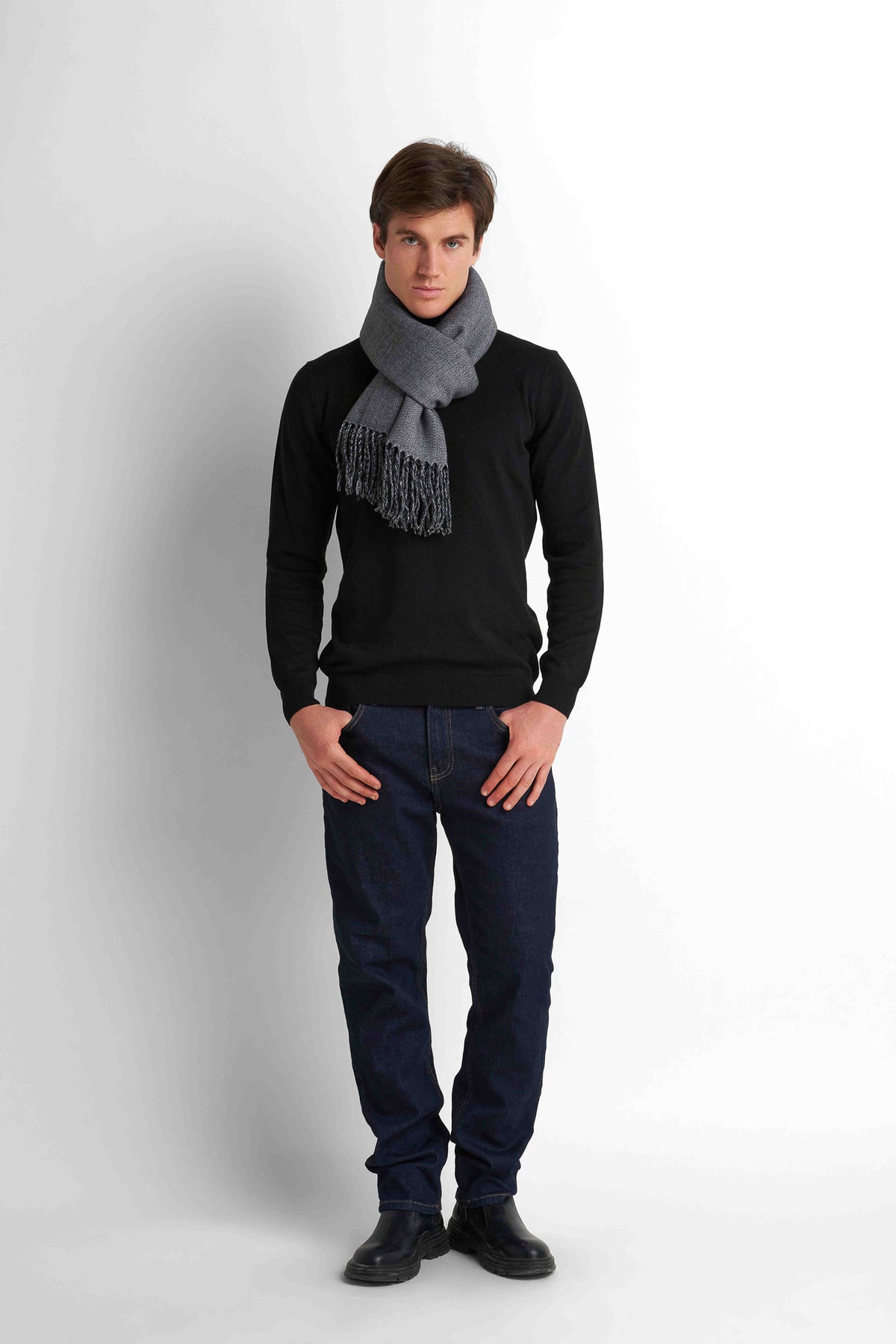 Wool-Blend Scarf - Black & Grey