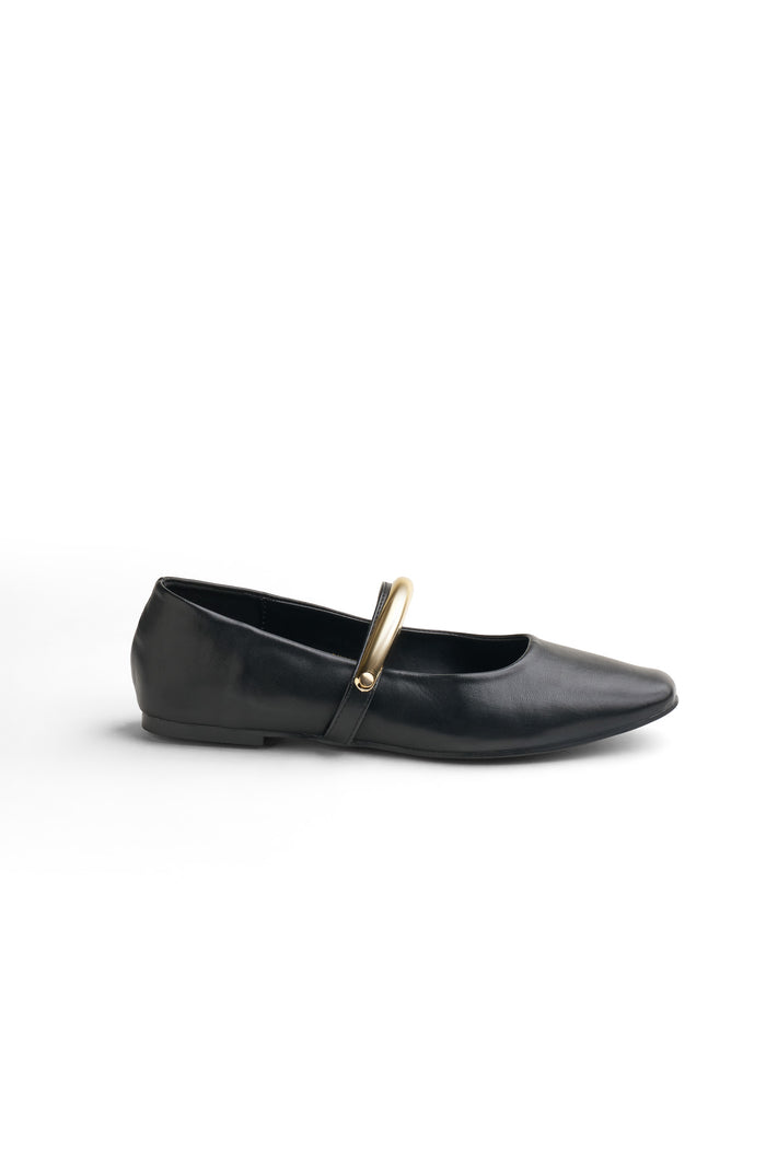 Golden Buckle Square-Toe Flats
