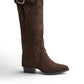 Pointy-Toe Suede Knee Boots