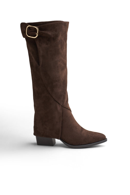 Pointy-Toe Suede Knee Boots