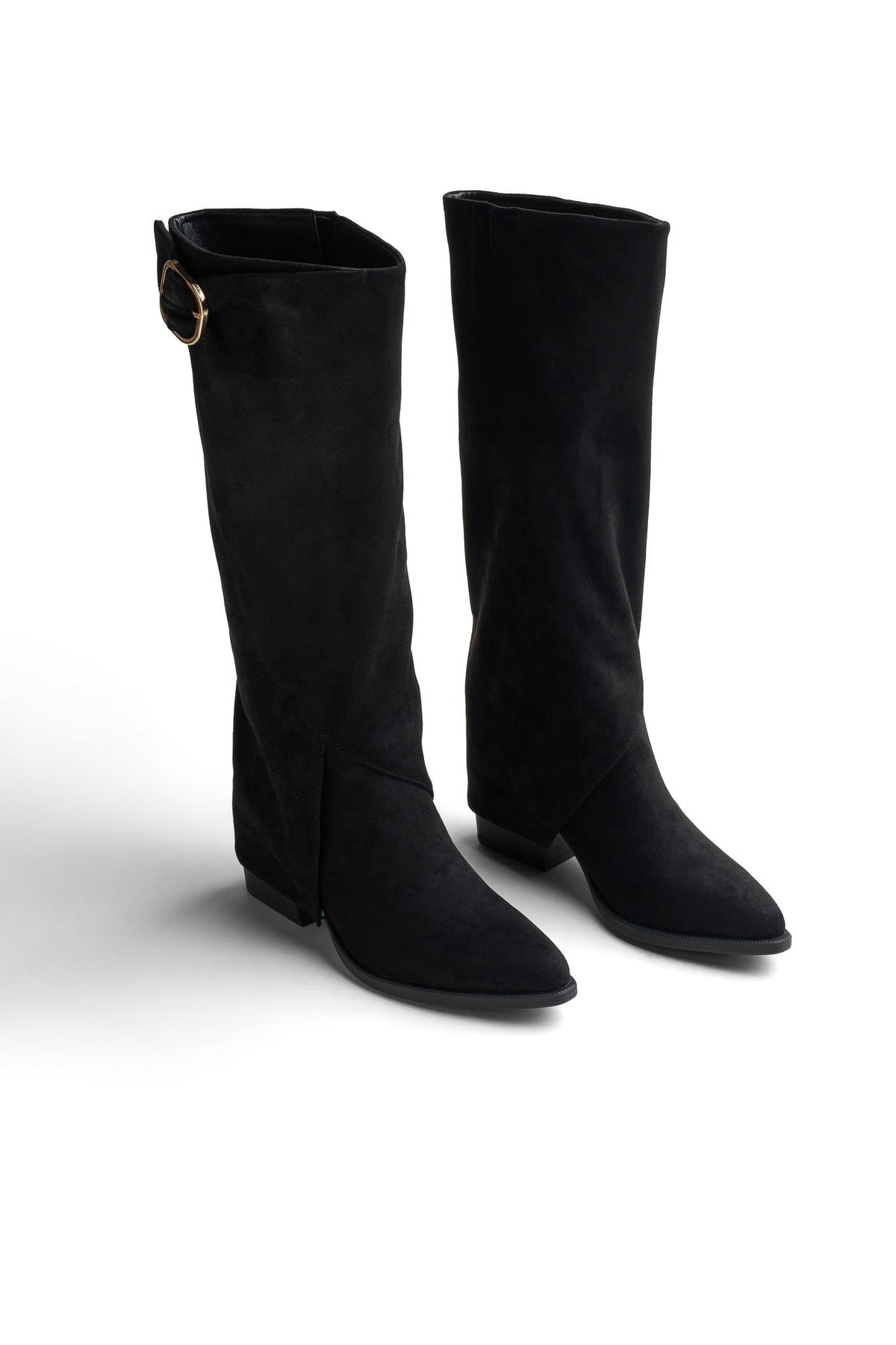 Pointy-Toe Suede Knee Boots