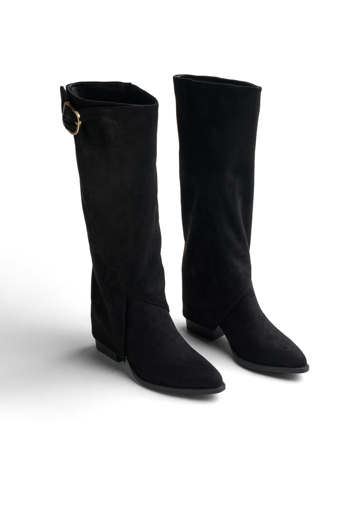 Pointy-Toe Suede Knee Boots