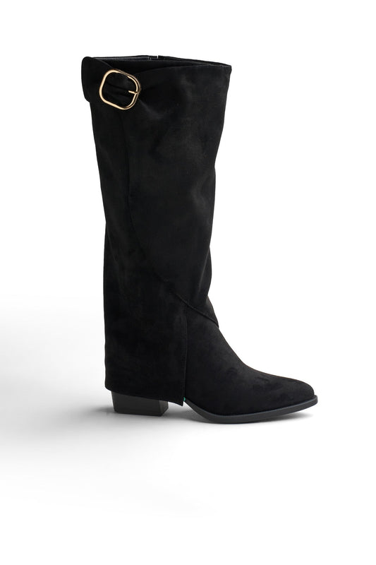 Pointy-Toe Suede Knee Boots