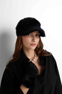 Faux Fur Earflap Cap - Black